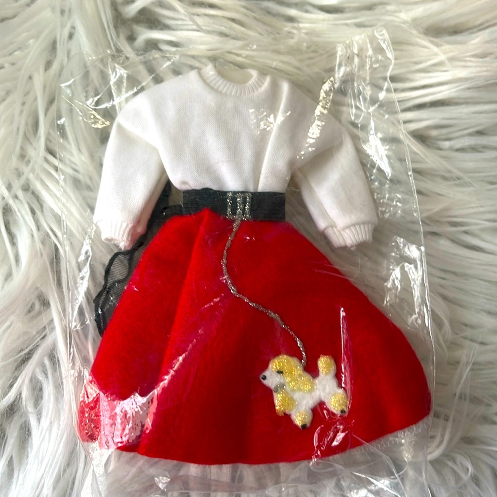 Barbie Poodle Outfit NWOT Handmade red poodle skirt with white top, tool slip
